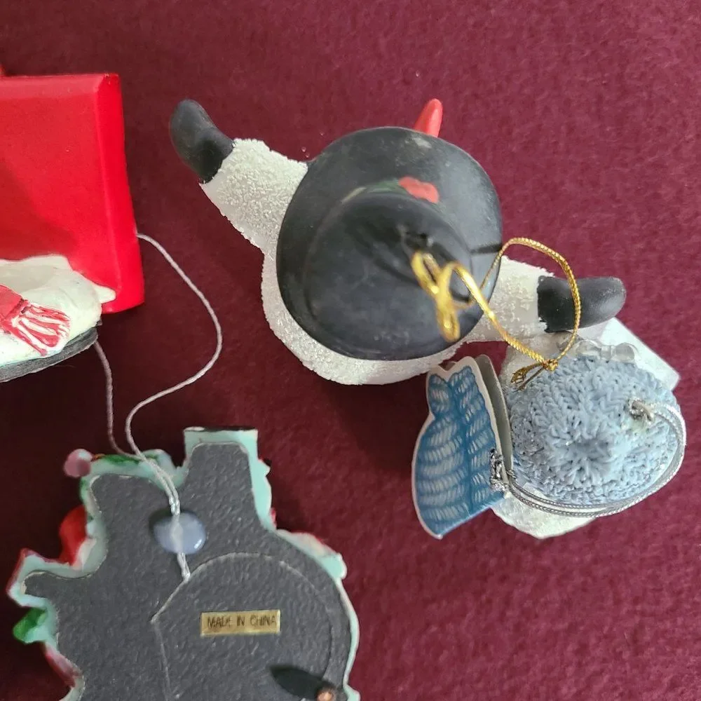 Vintage Winter Snowman Christmas Ornaments and Stocking Hanger Bundle of 8